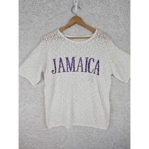 Vintage Crochet Knit Long‎ Sleeve Jamaica Shirt Size XL Rose Knits Beachware